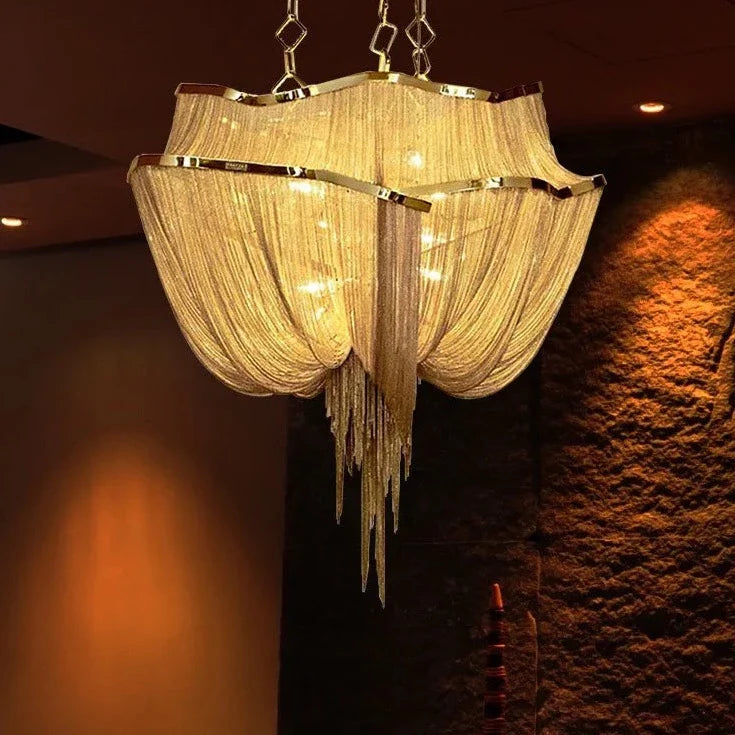 Shaffer - Round Stainless Steel Chain Tassel Chandelier