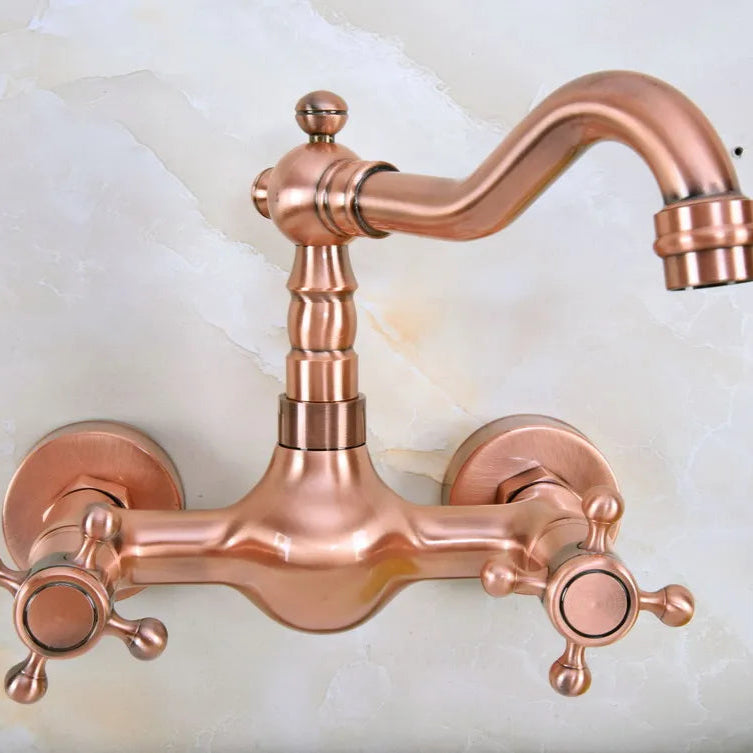 Trenton - Vintage Copper Wall Mount Dual Handle Swivel Spout Bathroom Tap