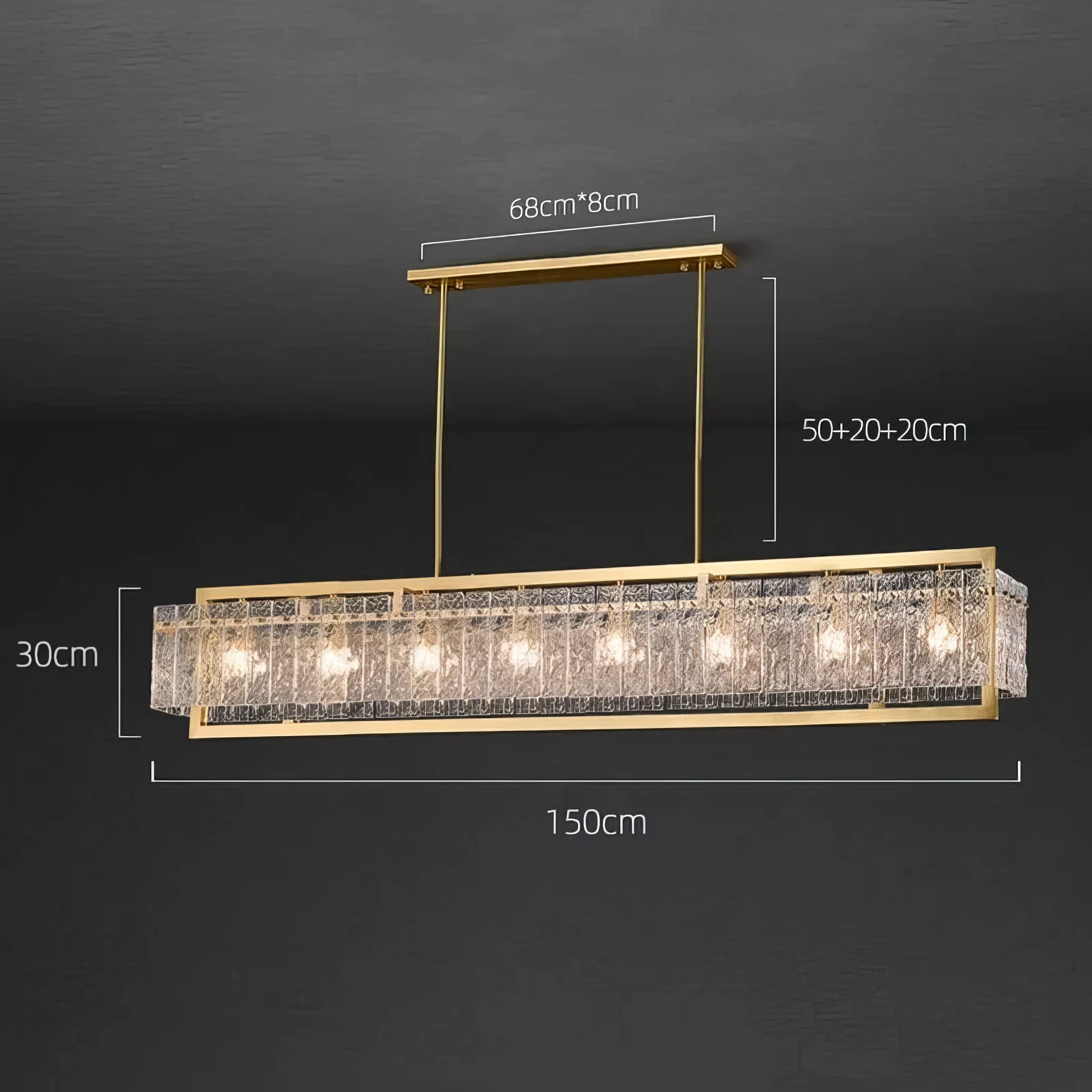 Greta - Rectangular Modern Glass Gold Frame Ceiling Chandelier
