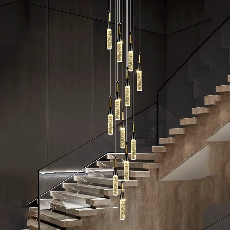 Matthew - Modern Hanging Black & Gold Teardrop Tube Sparkle Chandelier