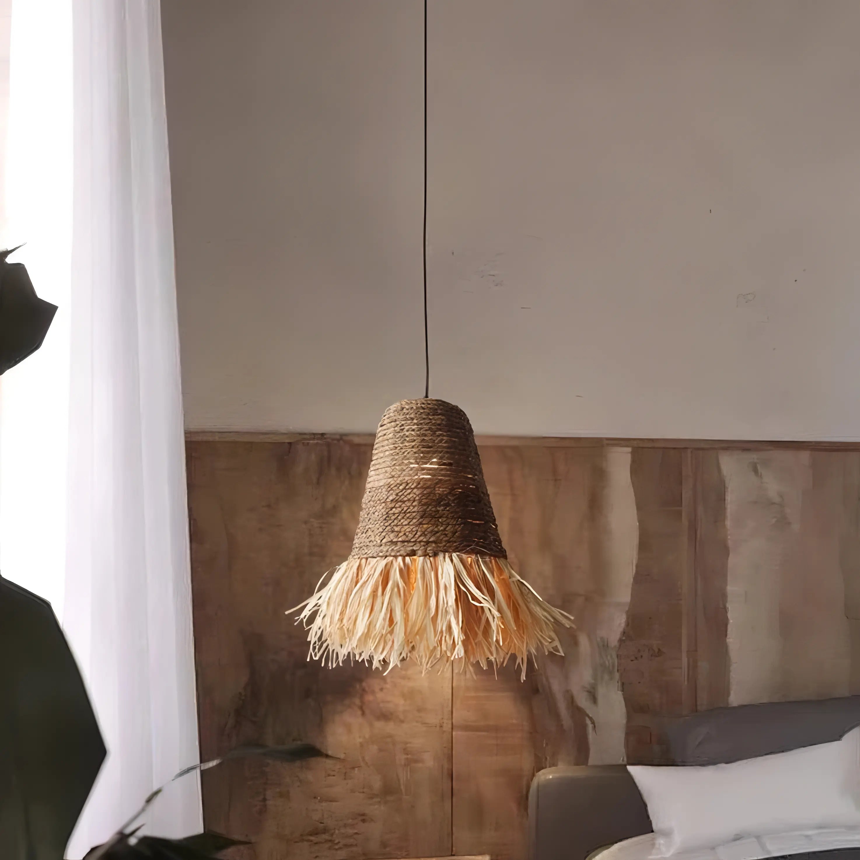 Carranza - Bamboo and Raffia Round Wicker Ceiling Light