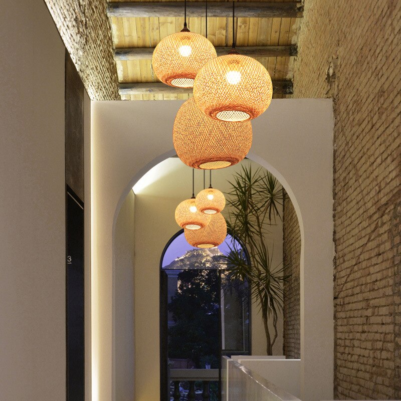 Adrienn - Handwoven Bamboo Round Shade Hanging Ceiling Light