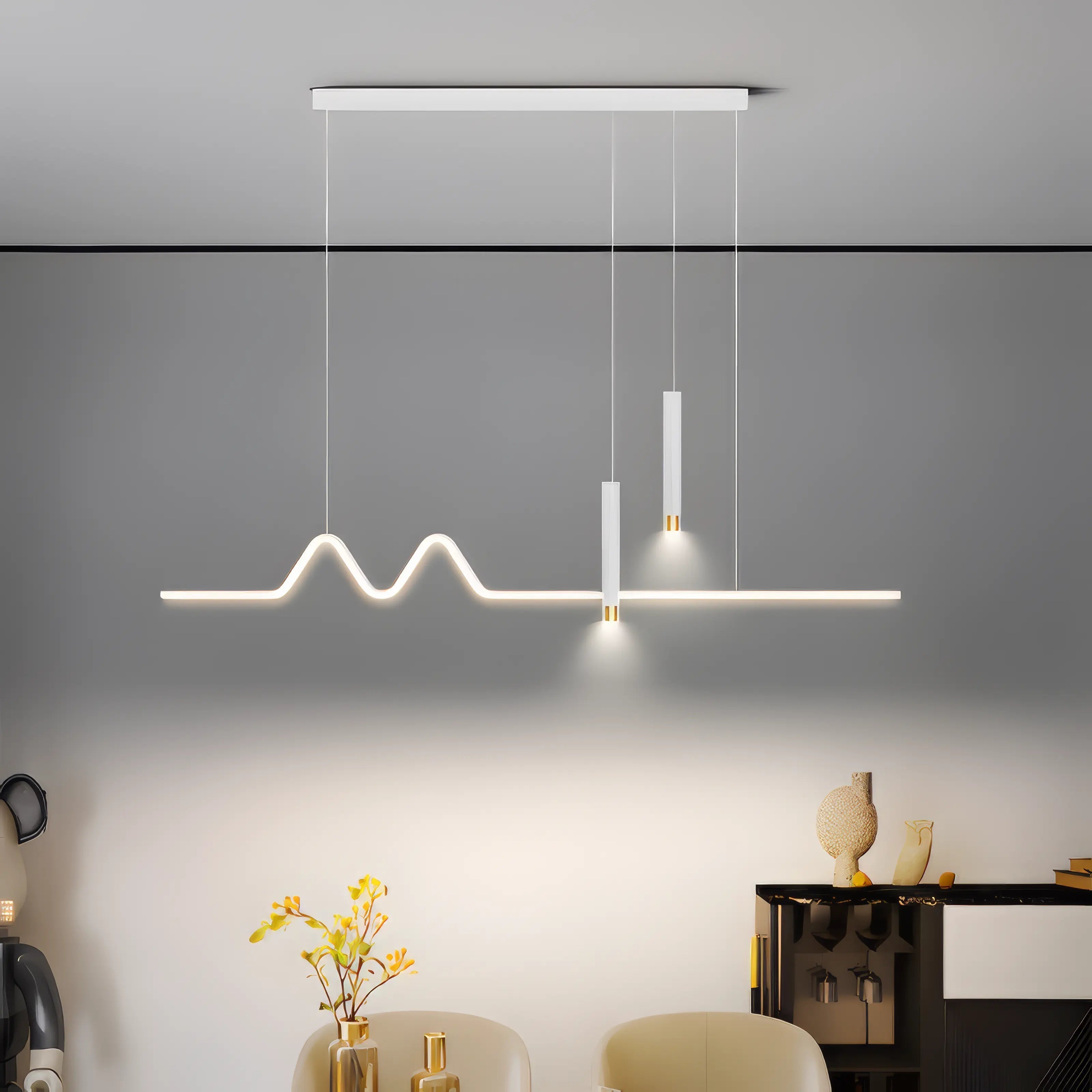 Aminta - Long Modern Thin Multi Head Hanging LED Ceiling Light Chandelier