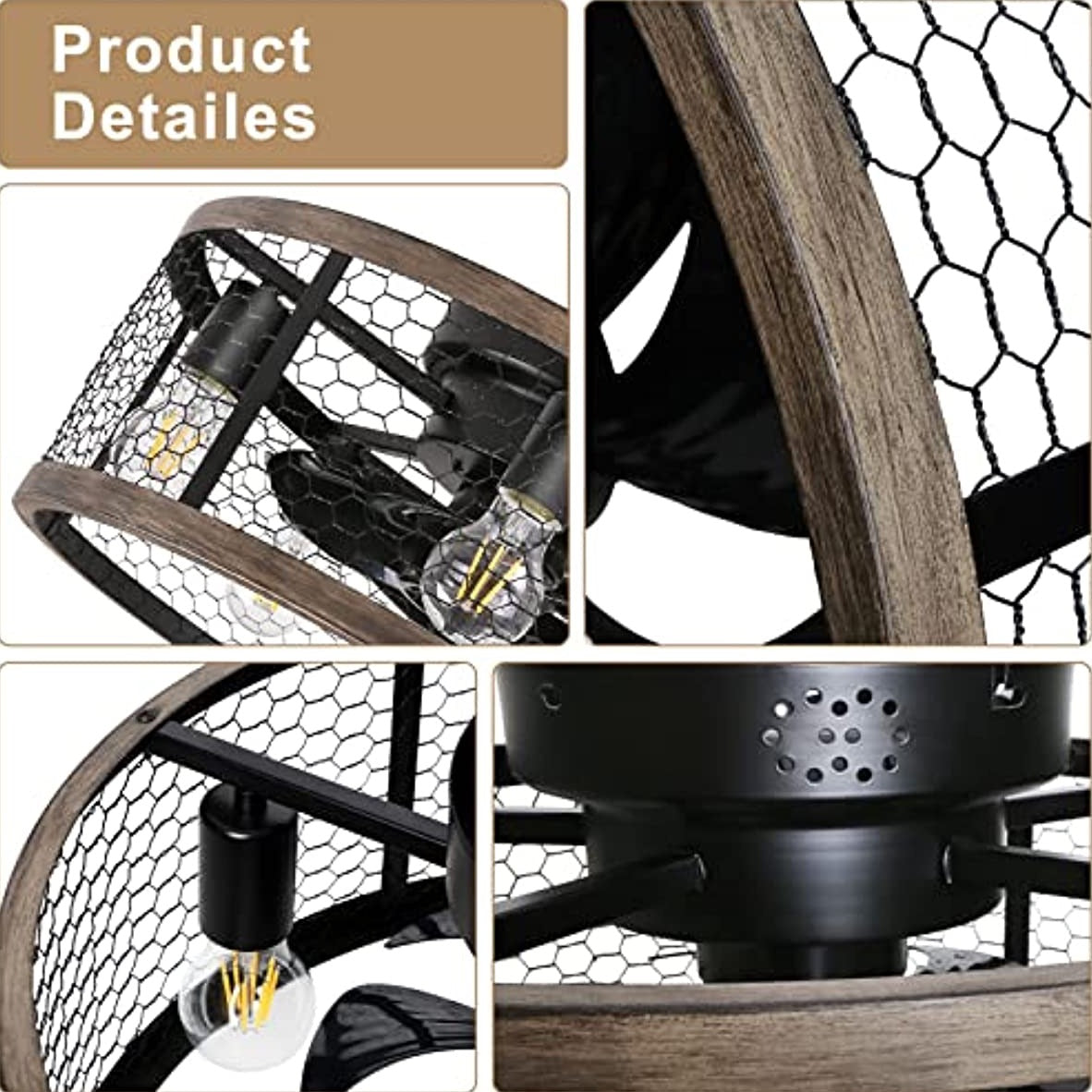 Amalie - Industrial Cage Ceiling Fan Light with Remote Control