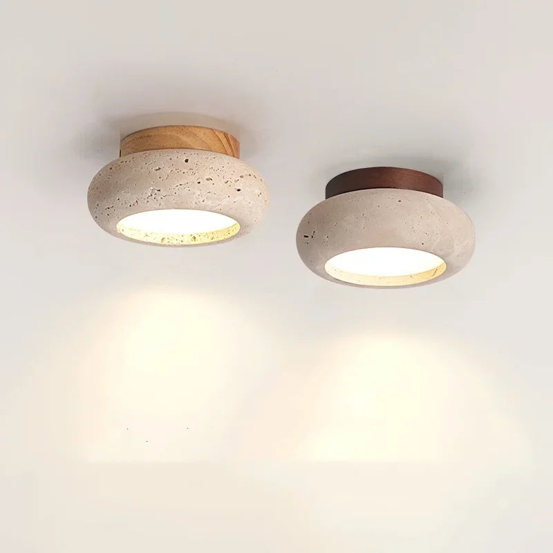 Birch - Round Natural Wood Travertine LED Ceiling Light