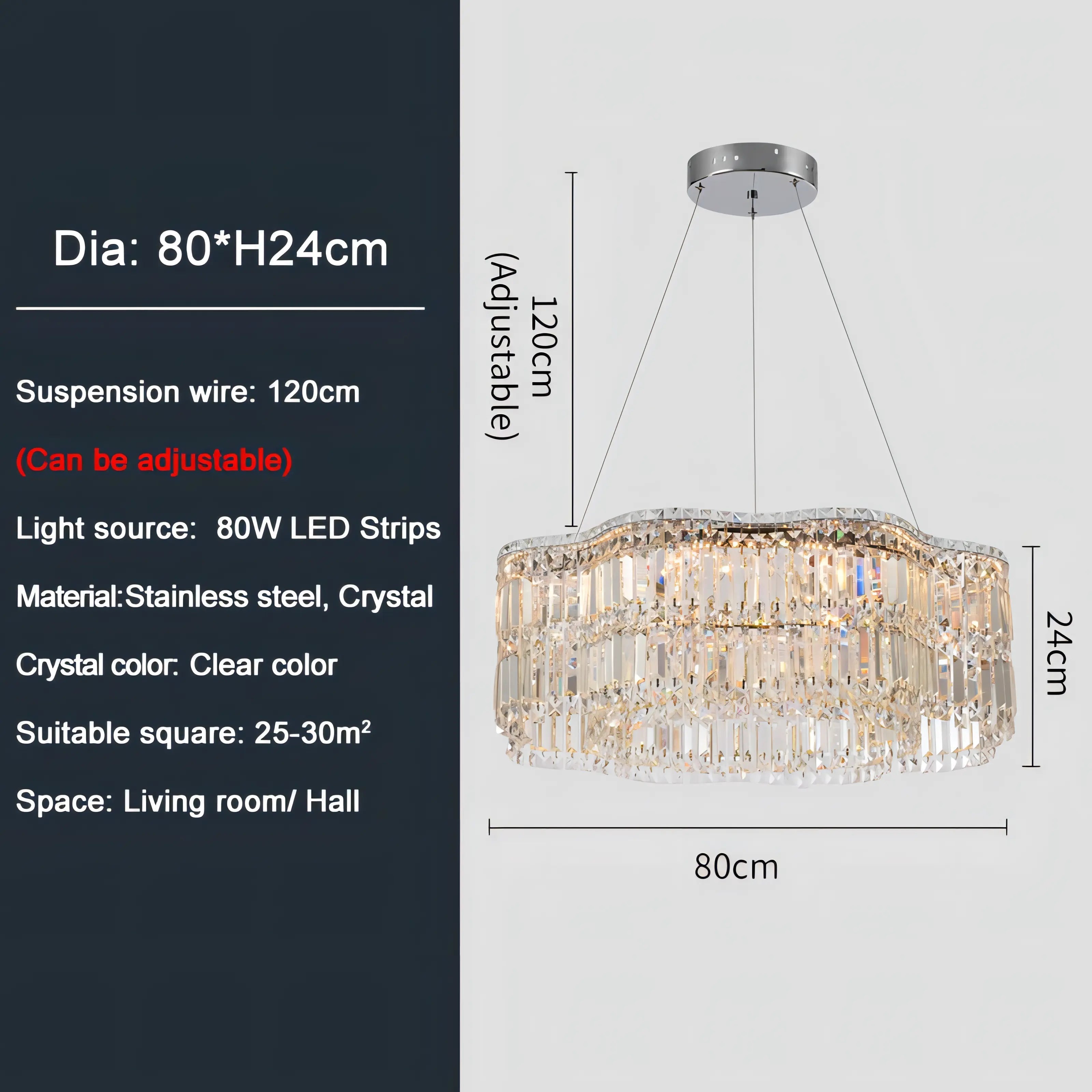 Aston - Crystal Wave Design Adjustable Ceiling Chandelier
