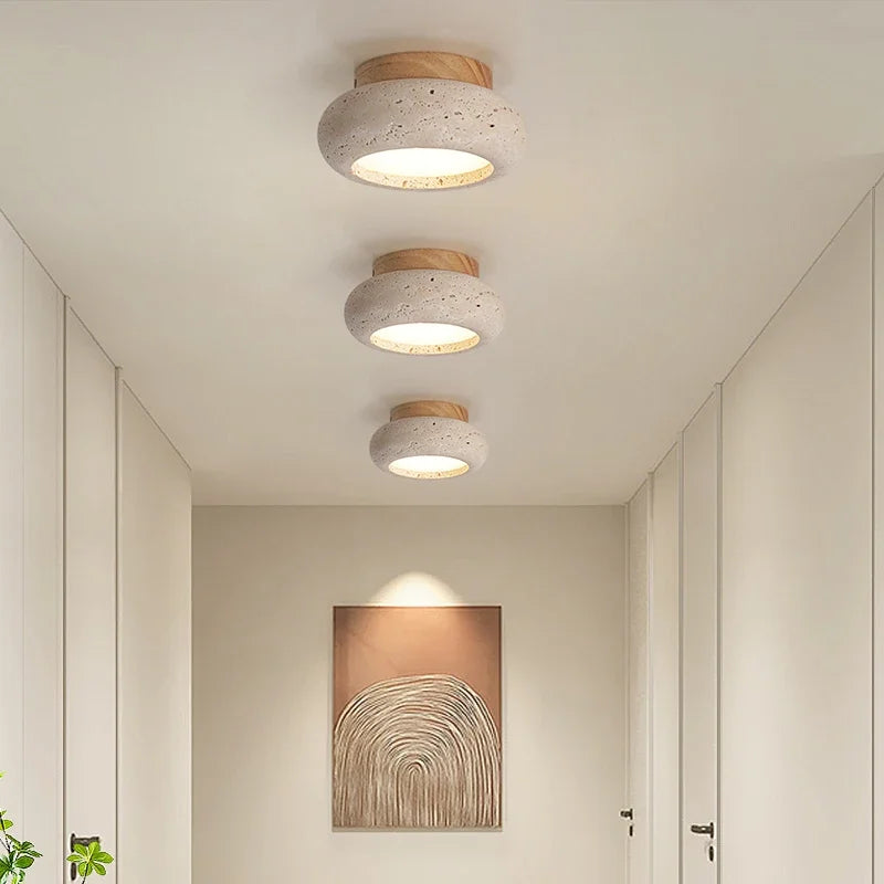 Birch - Round Natural Wood Travertine LED Ceiling Light