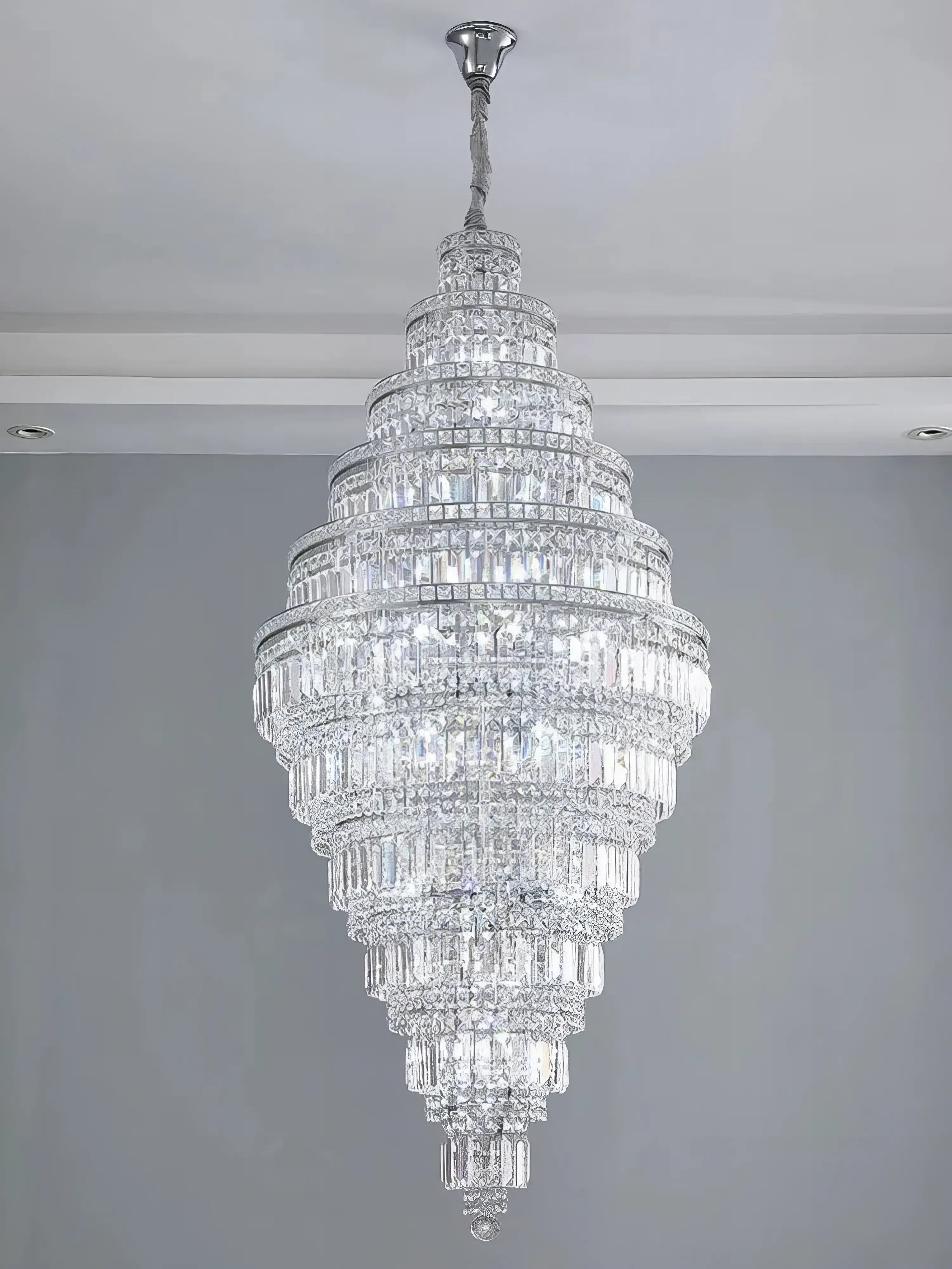 Genevra - Tiered Crystal Glass & Bead Chrome Chandelier