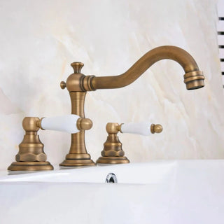 Maloney - Vintage Brass Dual Handle Deck Mounted Basin Mixer Tap