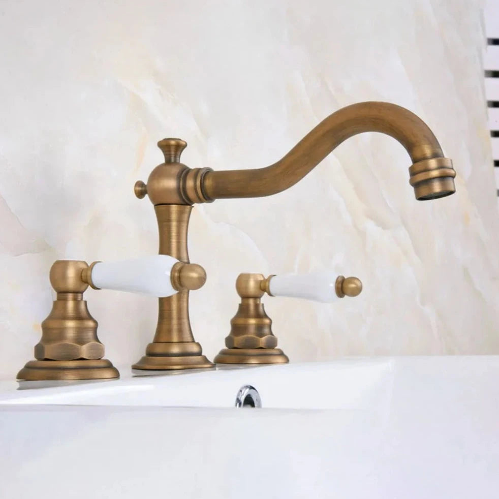 Maloney - Vintage Brass Dual Handle Deck Mounted Basin Mixer Tap