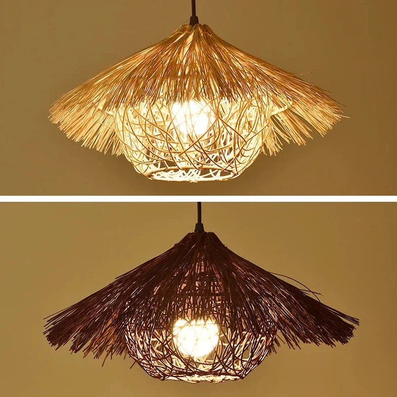 Malcolm - Woven Rattan Round Double Shade Hanging Pendant Ceiling Light