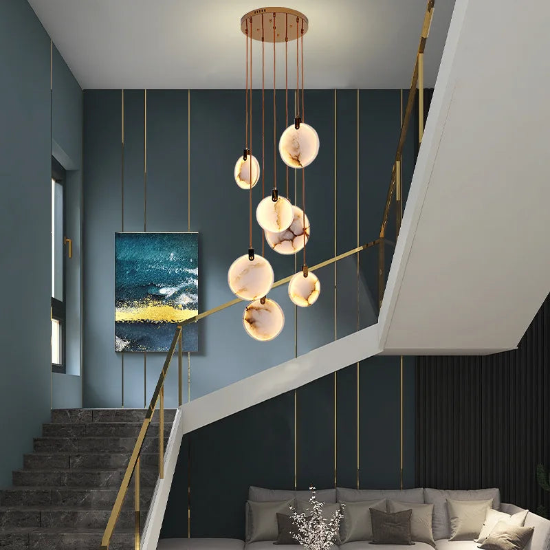 Bates - Modern Round Marble Hanging Ceiling Chandelier