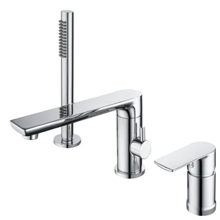 Chaim - Modern 3 Piece Single Lever Mixer Bathtub Tap Set with Pull Out Show Spray