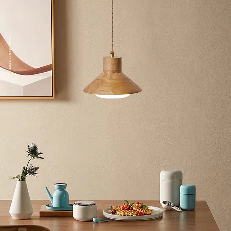 BABIRYE - Wood Cone Adjustable Cord Pendant Ceiling Light