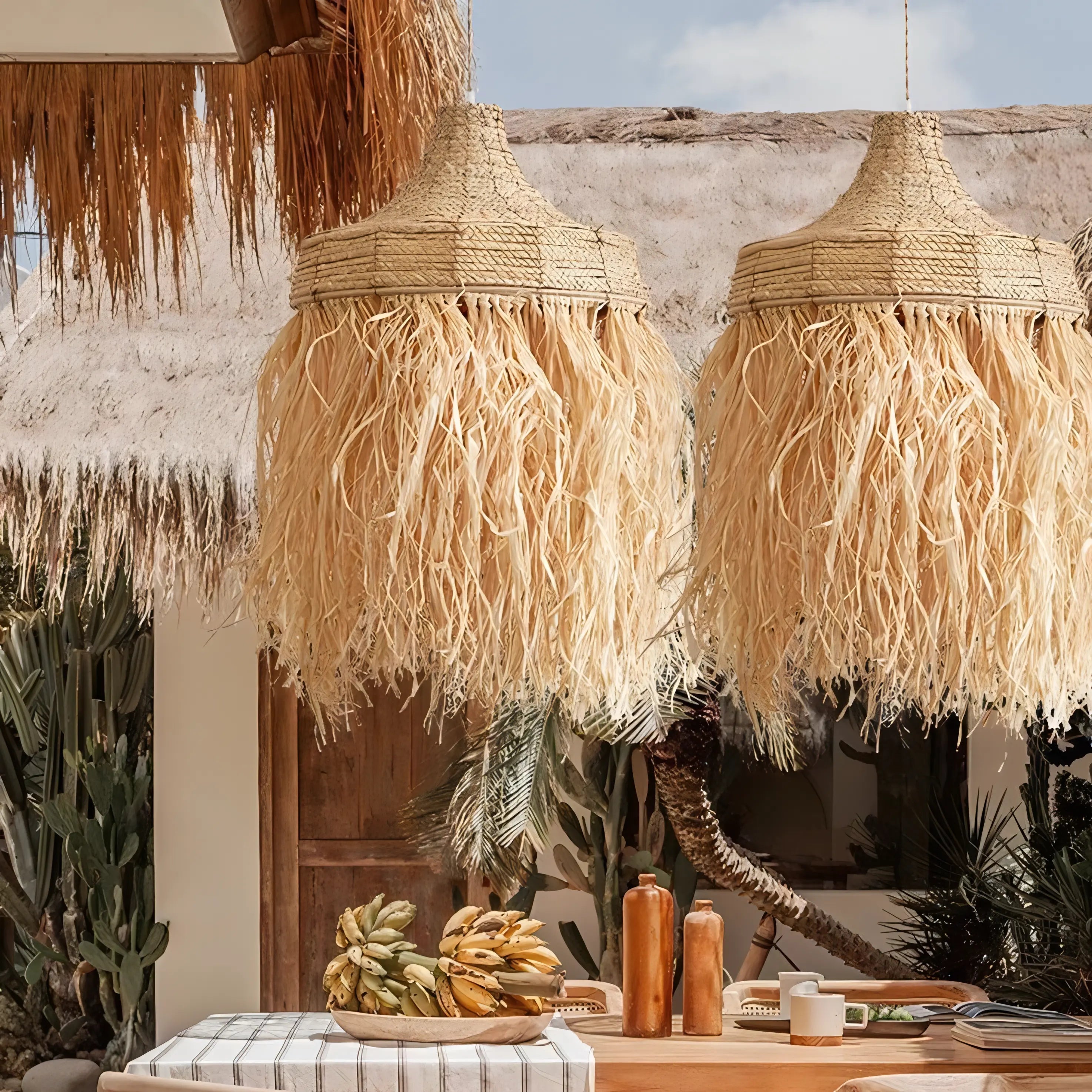 Katrina - Natural Grass Wicker Handmade Round Pendant Ceiling Light