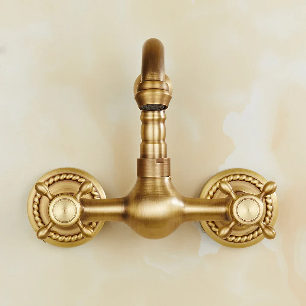 Steffen - Antique Brass Dual Handle Rotatable Mixer Kitchen Tap