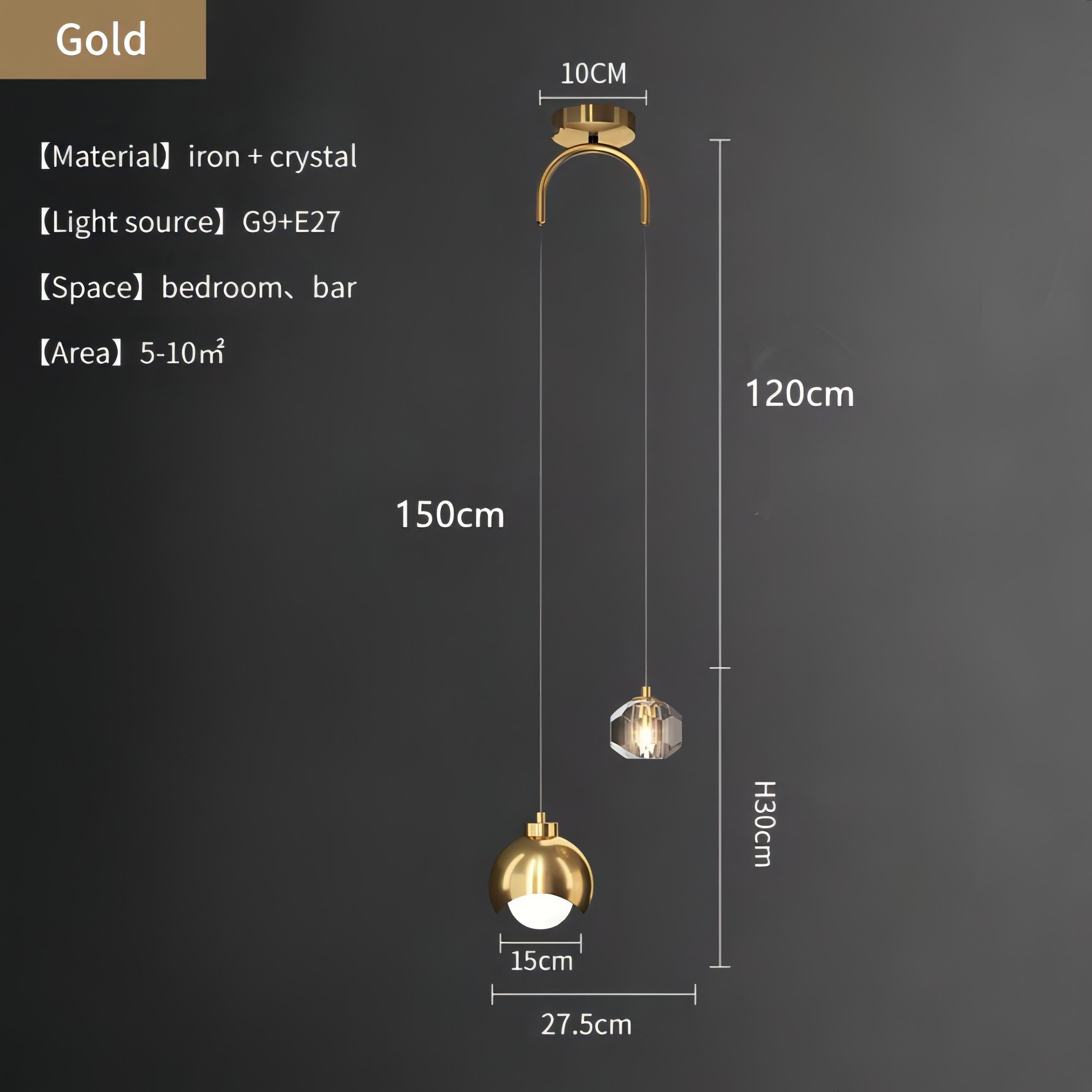 Noe - Half Moon Shade Double Head Crystal Pendant Hanging Ceiling Light