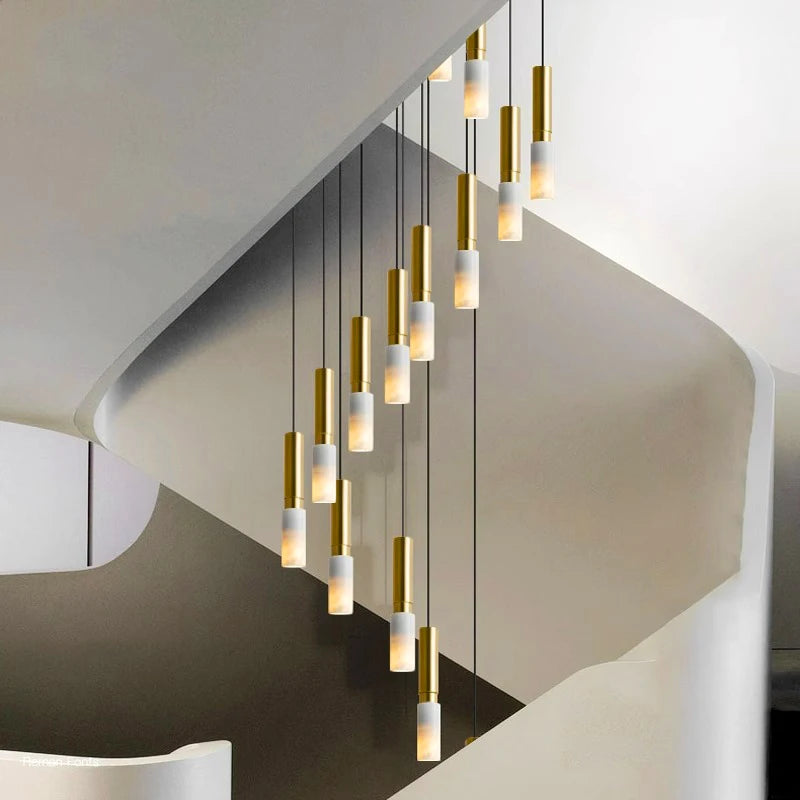 Lena - Modern Round White & Gold Ceiling Chandelier