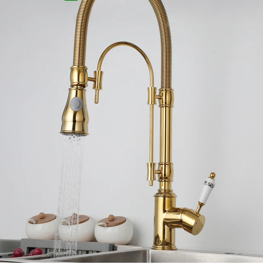 Ryann - Modern Gold Finish Coil Spring Swivel Kitchen Tap