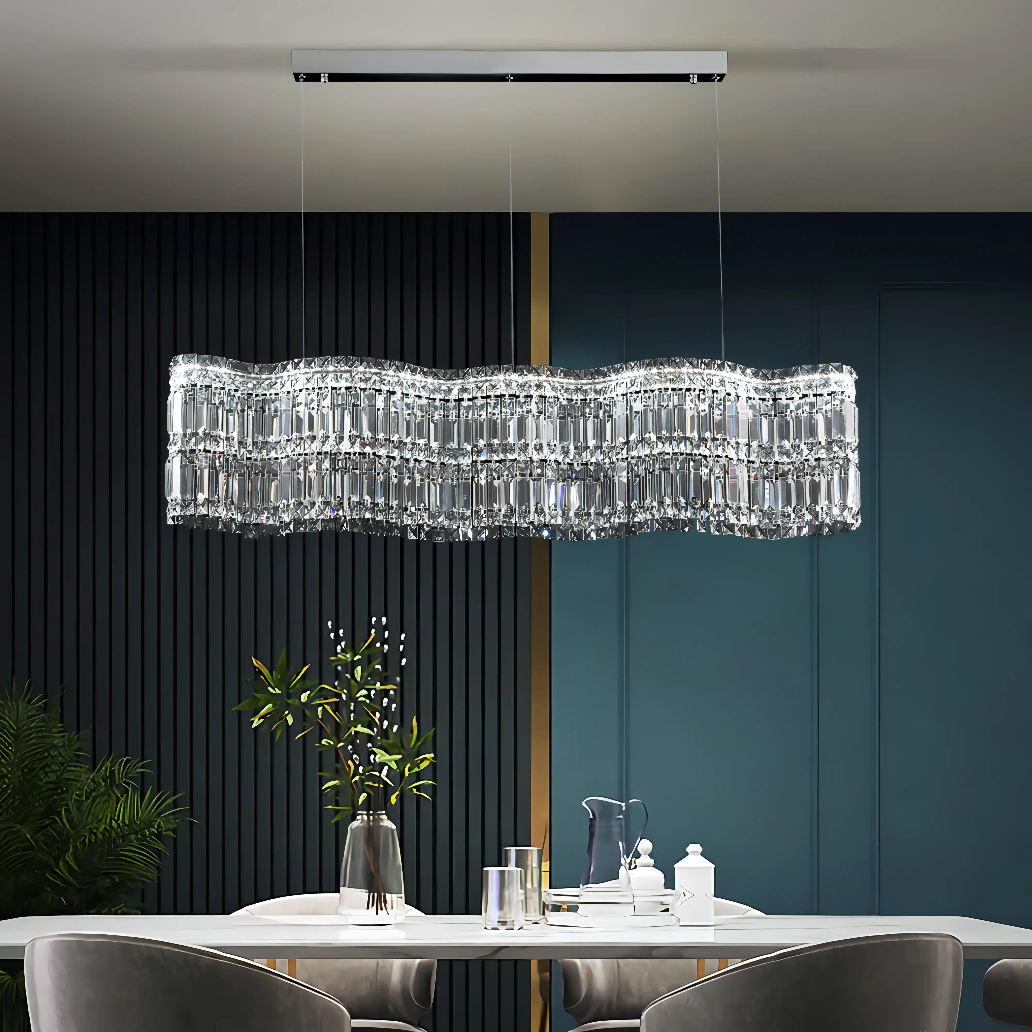Aston - Crystal Wave Design Adjustable Ceiling Chandelier
