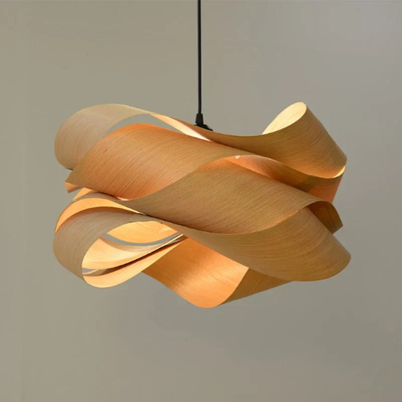 Matia - Asian Wood Curved Pendant Ceiling Light