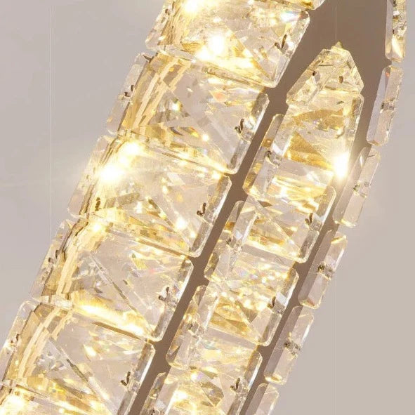 Nthousa - Crystal Glass Multi Head Gold Oval Ring Hanging Ceiling Light Chandelier