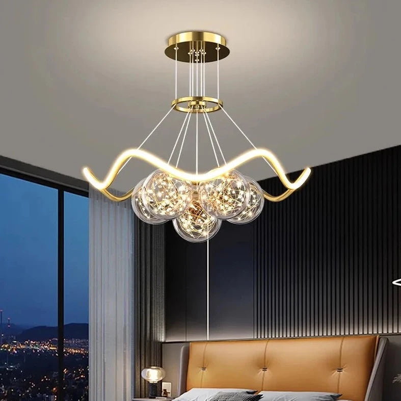 Jaron - Golden Multi Ball Hanging Glass Ceiling Light Chandelier