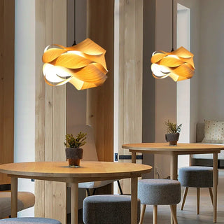 Matia - Asian Wood Curved Pendant Ceiling Light