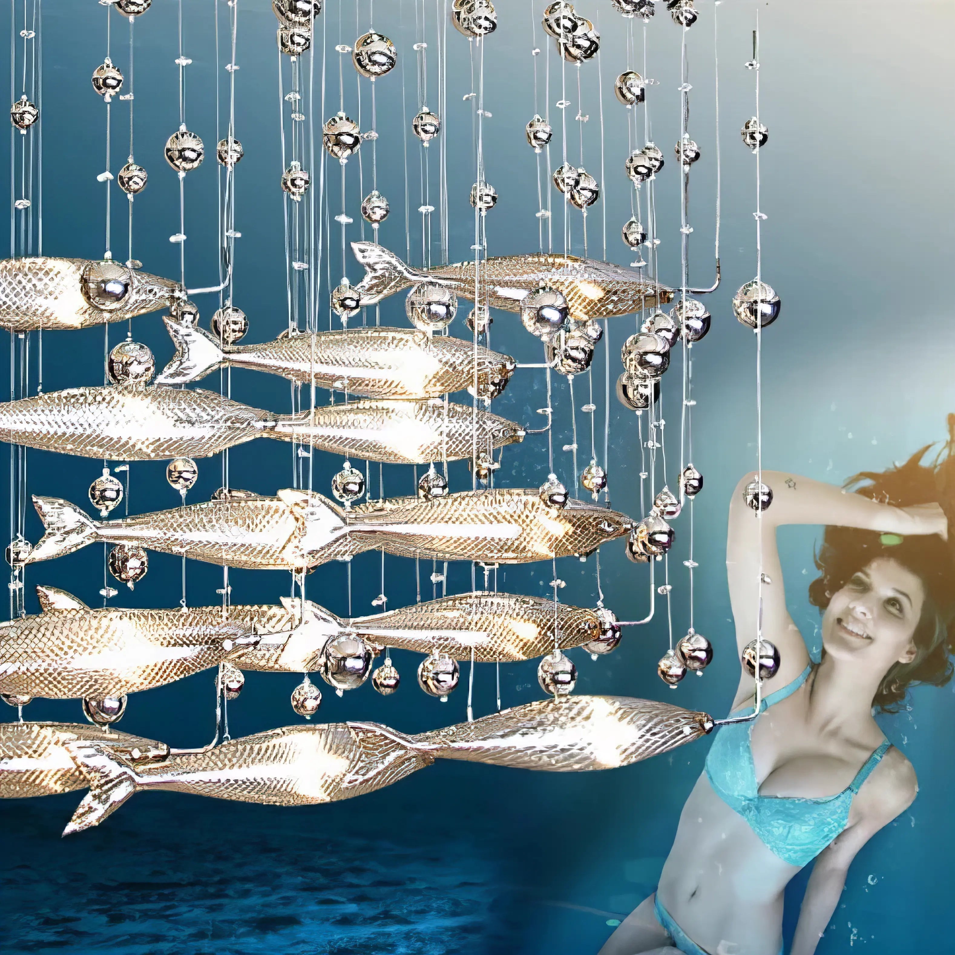 Gia - Hanging Silver Flying Fish Ceiling Chandelier