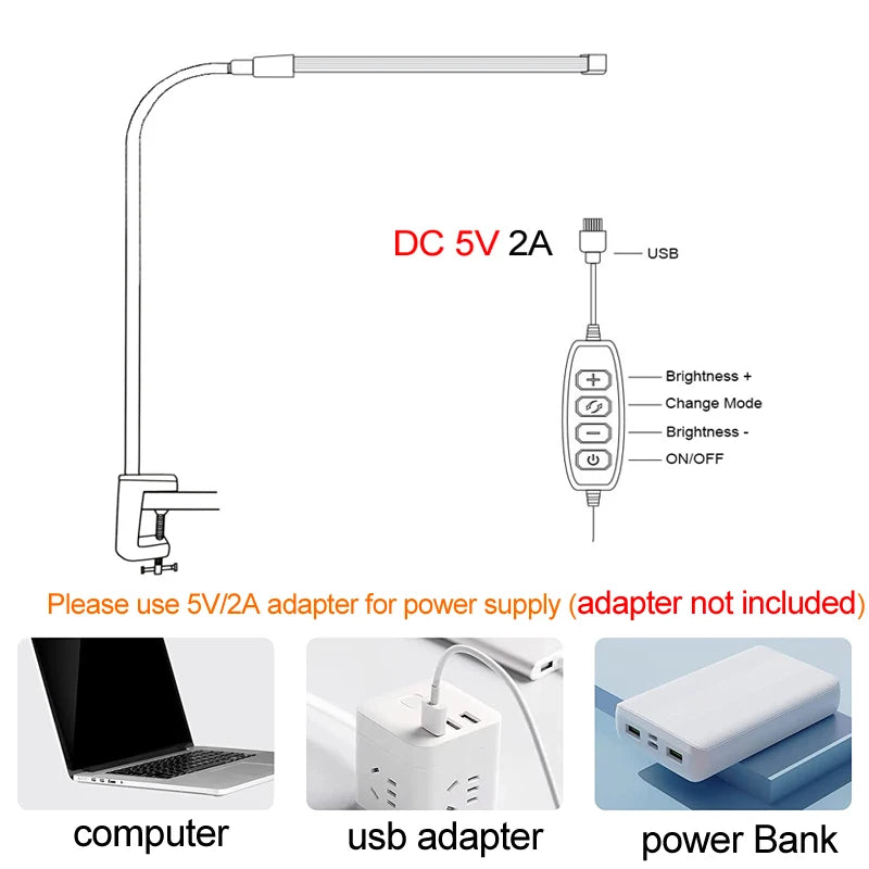 Gould - LED Computer Desk USB Clip Light With Adjustable Head