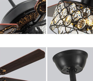 Emre - Wooden Blade Crystal Light Ceiling Fan