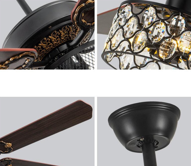 Emre - Wooden Blade Crystal Light Ceiling Fan