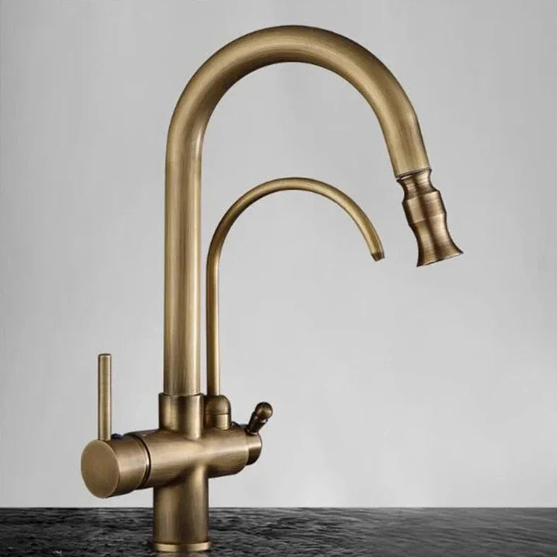 Trista - Antique Brass Kitchen 3 Way Filtered Pull Out Tap