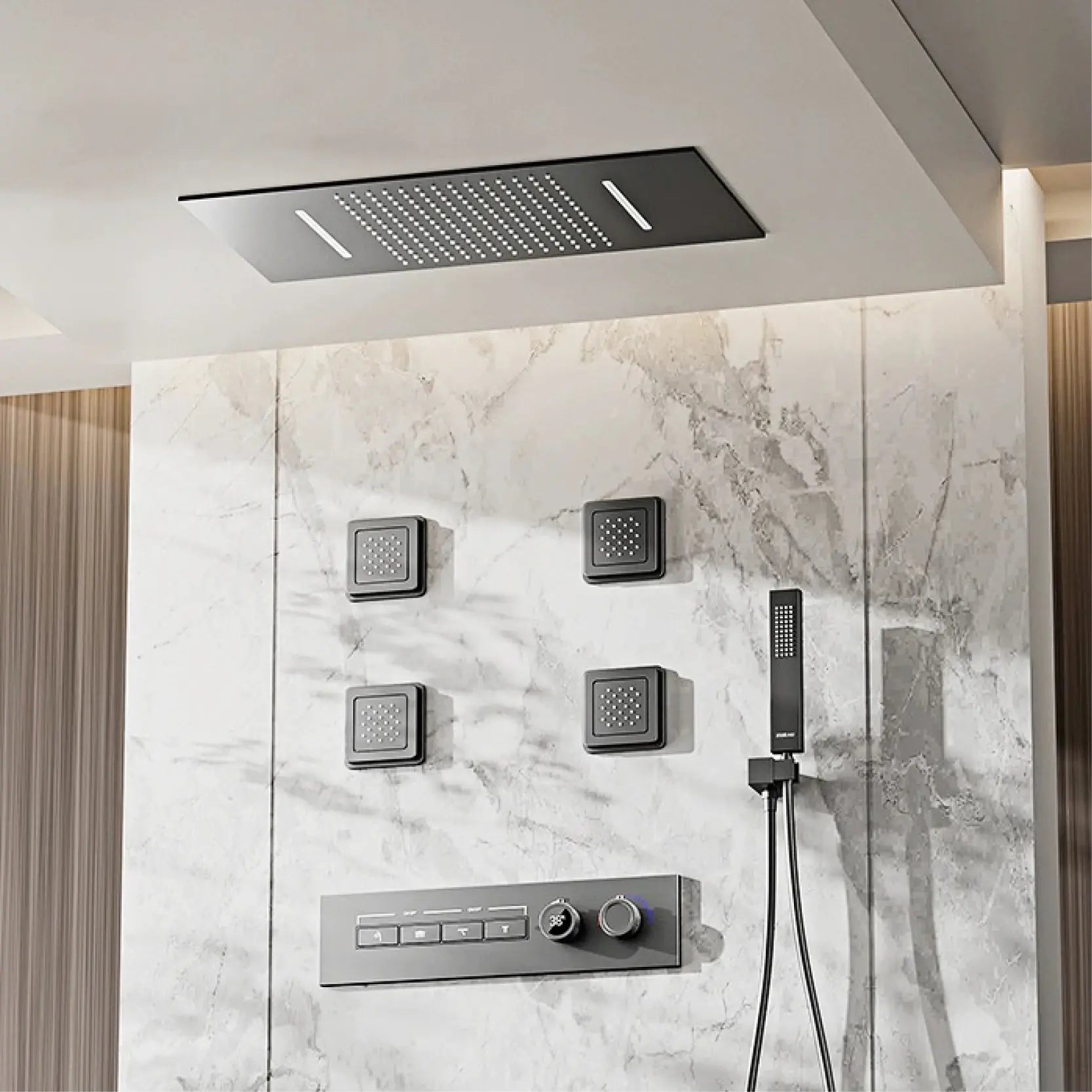 Donte - Brass LED Digital Shower System with Ceiling Mount and Dual Hot & Cold Controls