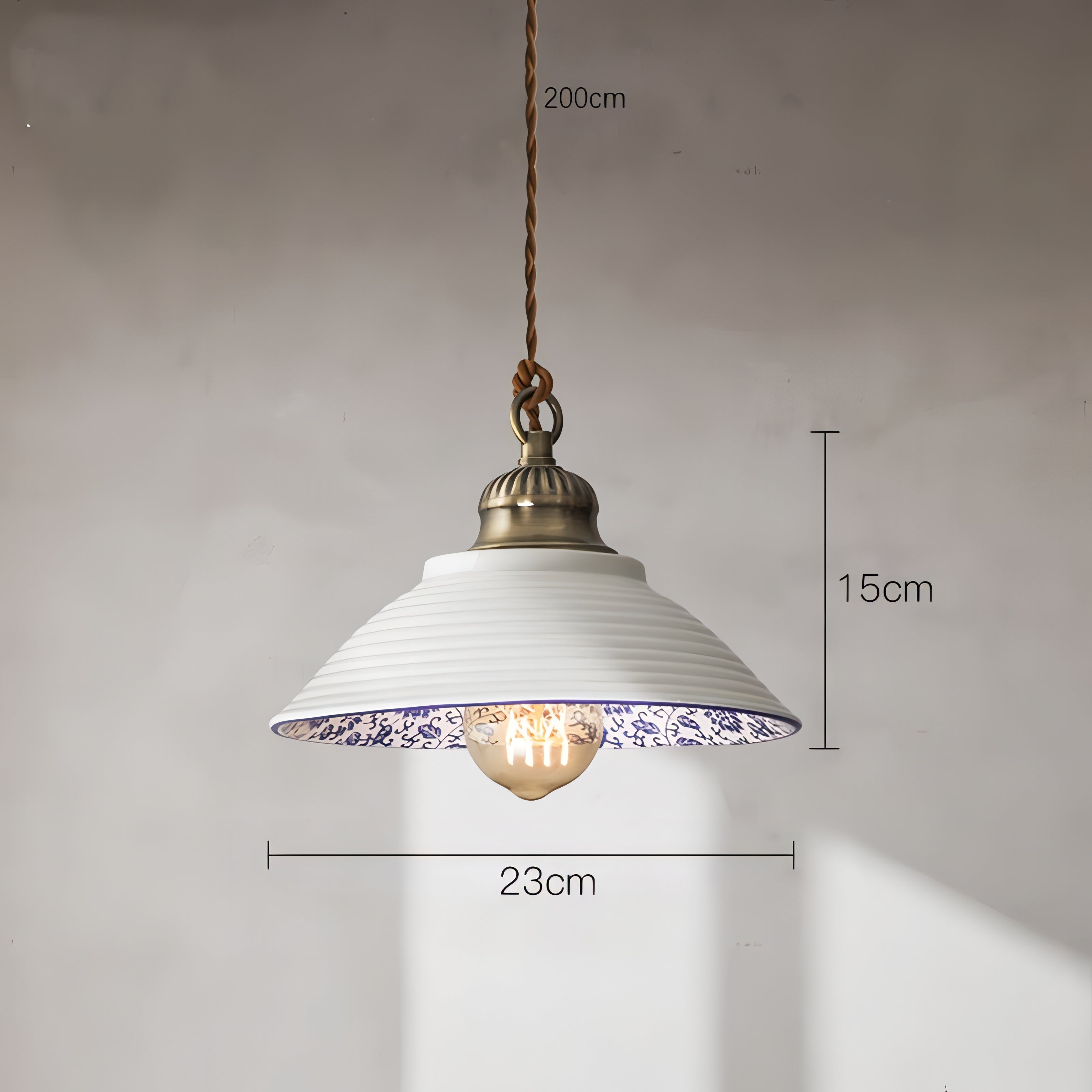 Michaela - Ceramic Round White & Blue Vintage Hanging Ceiling Pendant Light