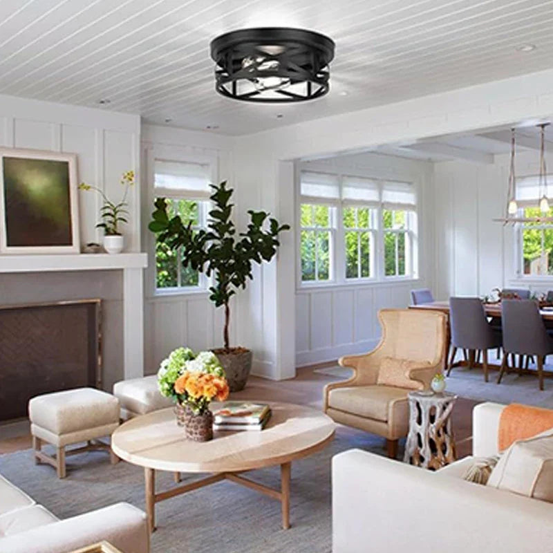 Dayanara - Modern Circular Criss Cross Integrated Black Flush Mount Ceiling Light