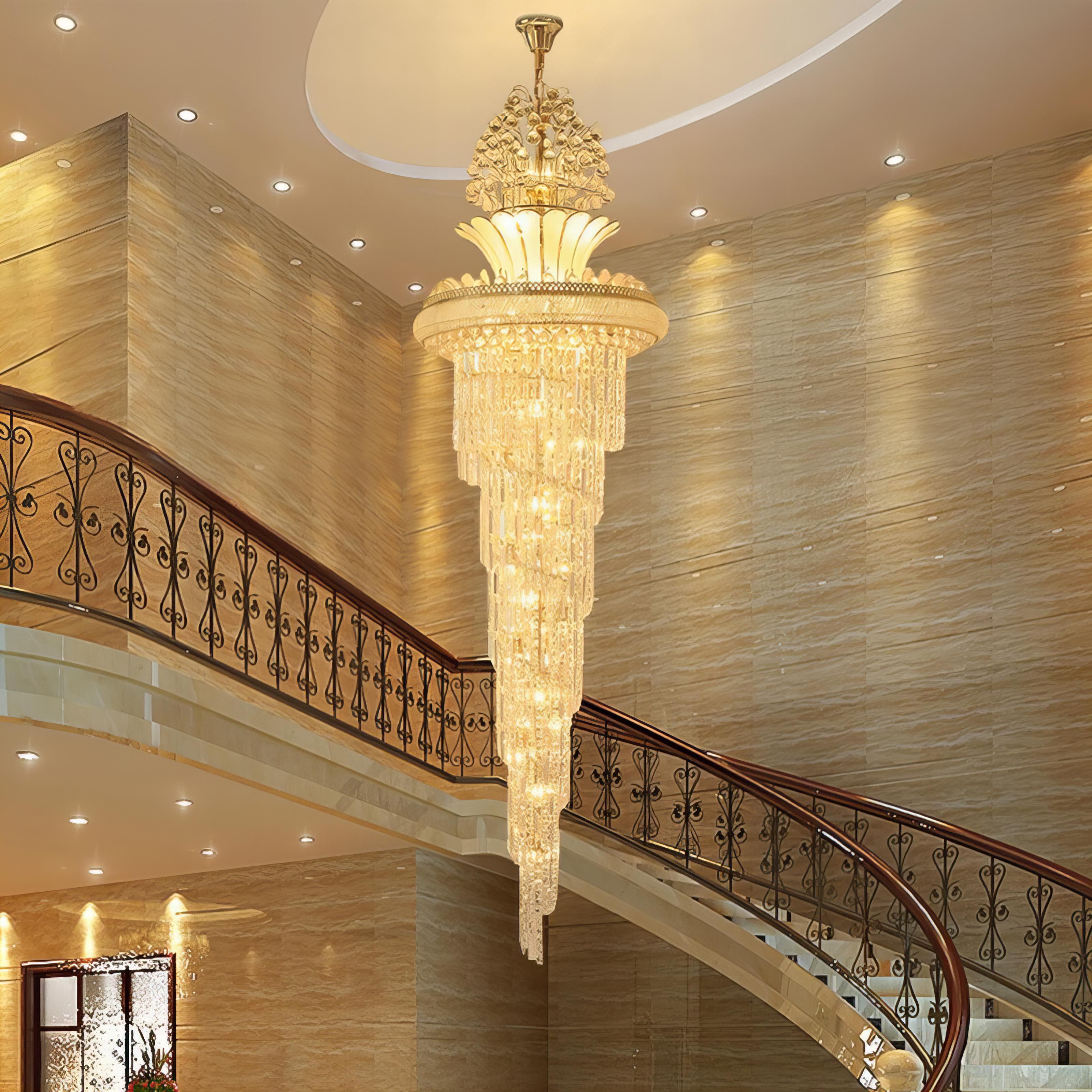 Nikita - Vintage Gold Spiral Long Crystal Staircase Chandelier