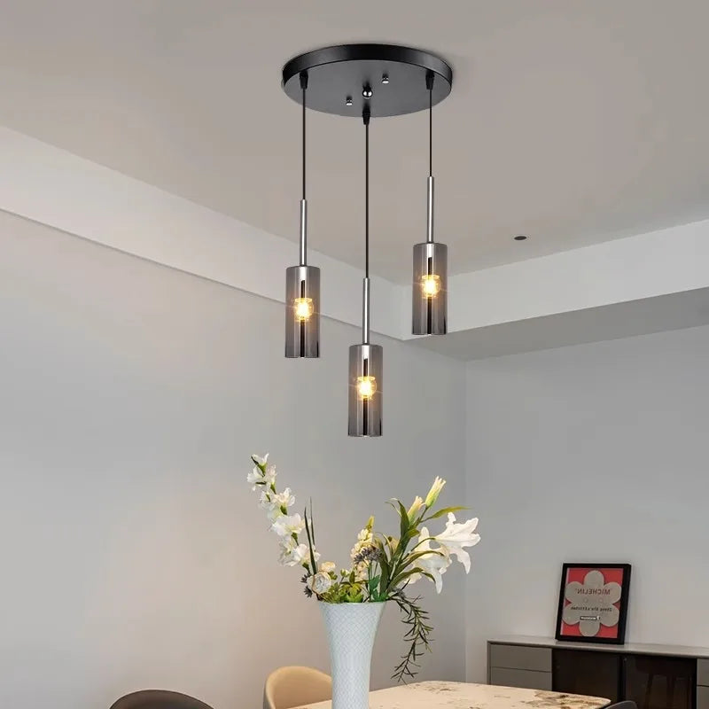 Neal - Modern Pendant Glass Hanging Pipe Round Row Ceiling Light
