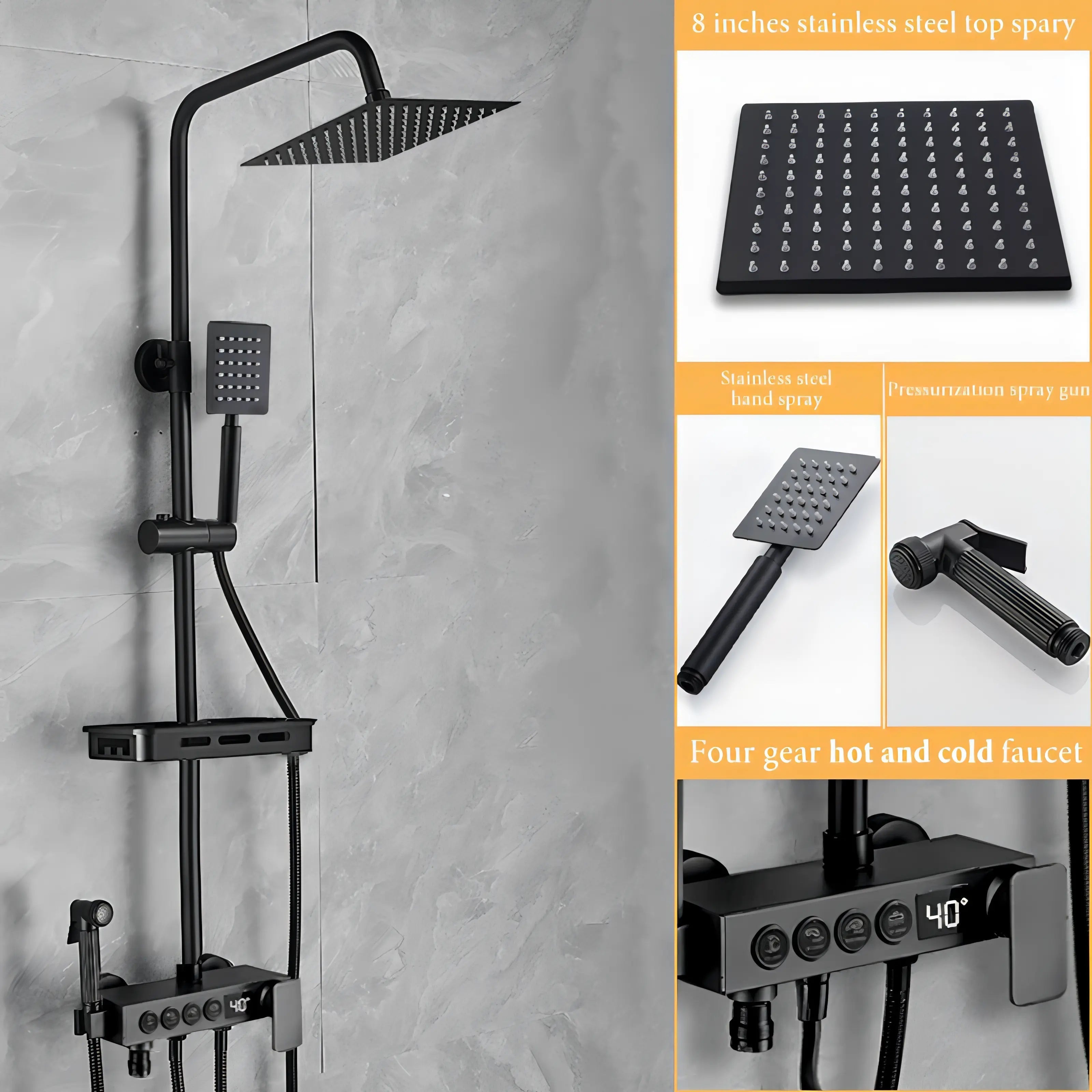 Rangel - Modern Wall Mounted Stainless Steel Shower Set Multi Function Dual Head