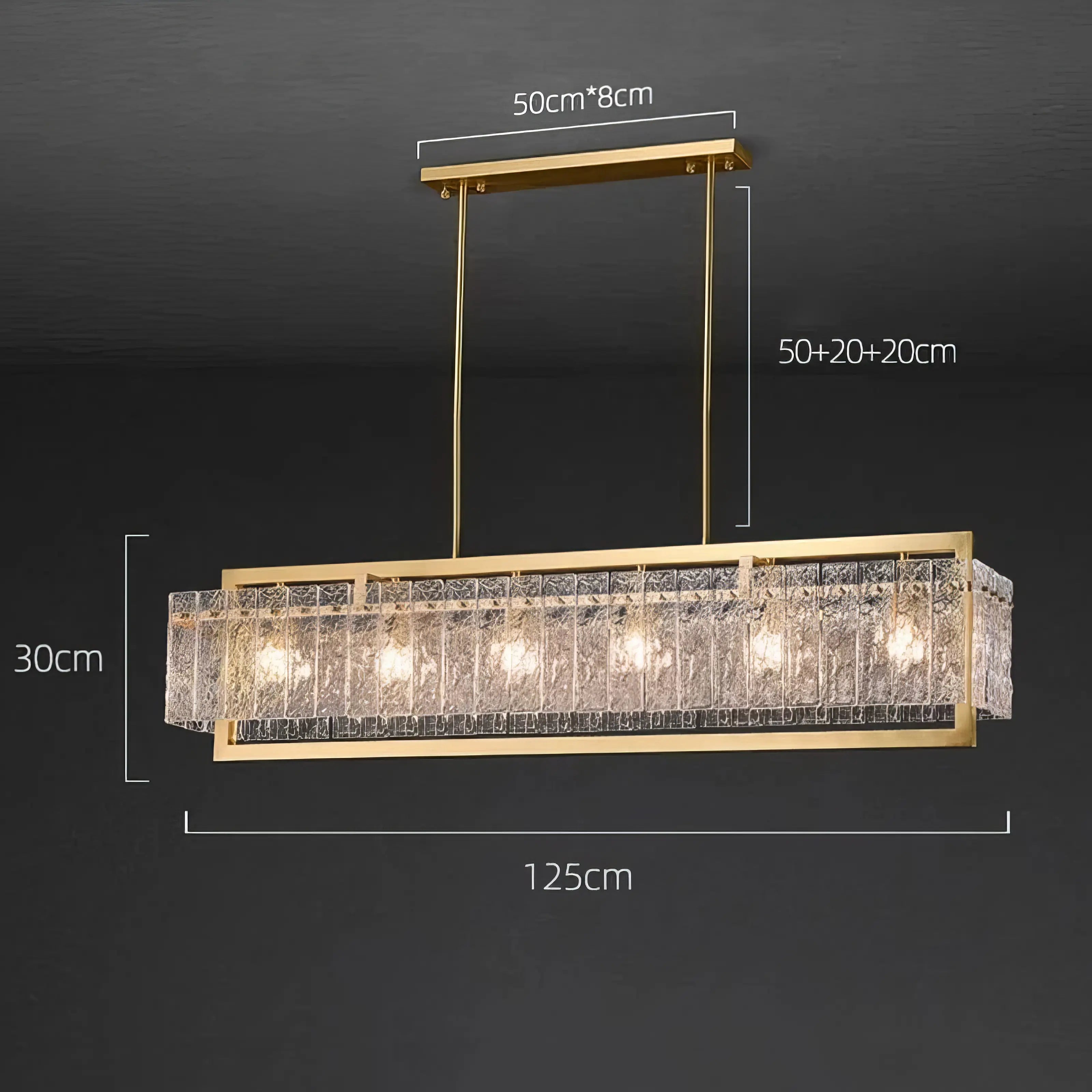 Greta - Rectangular Modern Glass Gold Frame Ceiling Chandelier