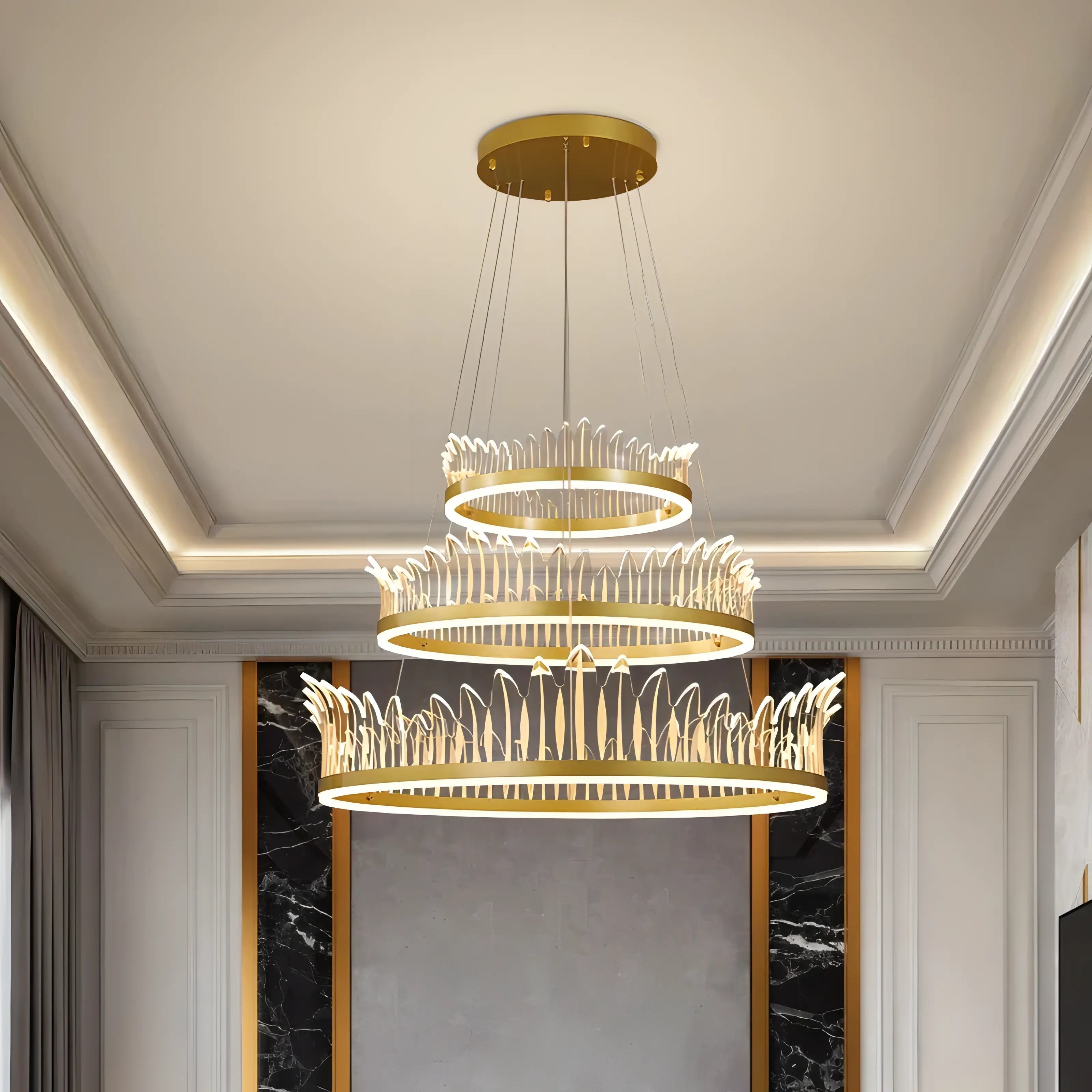 Rory - Hanging Curved Transparent Leaf Gold Ceiling Chandelier