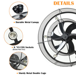 Avleen - Industrial Cage Ceiling Fan with E26 Bulb Light