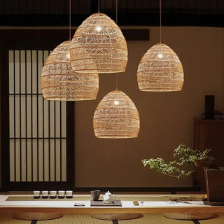 Lorenza - Natural Bamboo Striped Layered Hanging Pendant Ceiling Light
