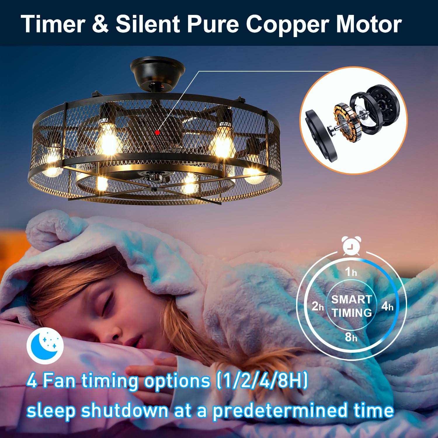 Avleen - Industrial Cage Ceiling Fan with E26 Bulb Light