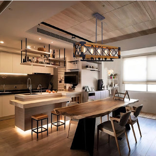 Leylani - Retro Industrial Cage Wood Ceiling Light