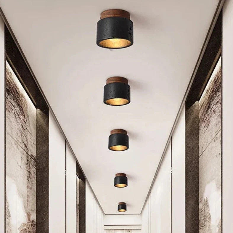 Emilio - Retro Black Stone Flush Mount Wood Ceiling Downlight