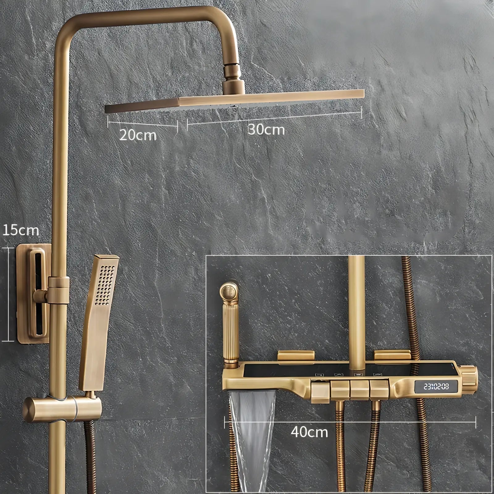 Mahoney - Antique Thermostatic Digital Display Waterfall Shower Set