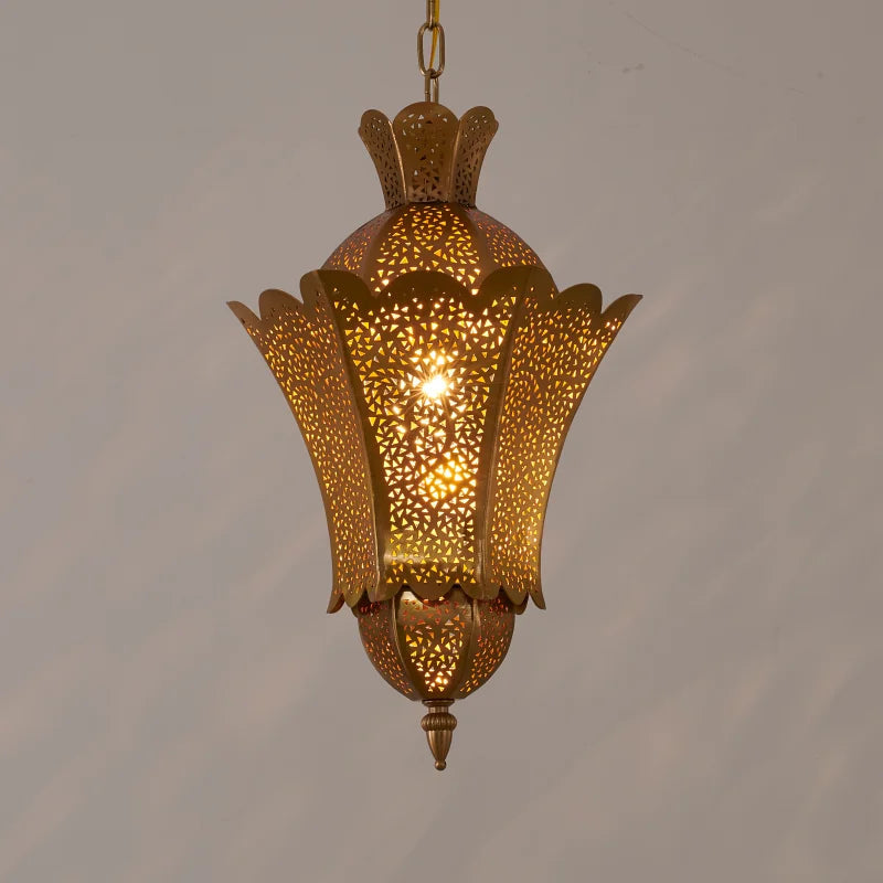 Mauro - Vintage Perforated Gold Lantern Hanging Pendant Ceiling Light