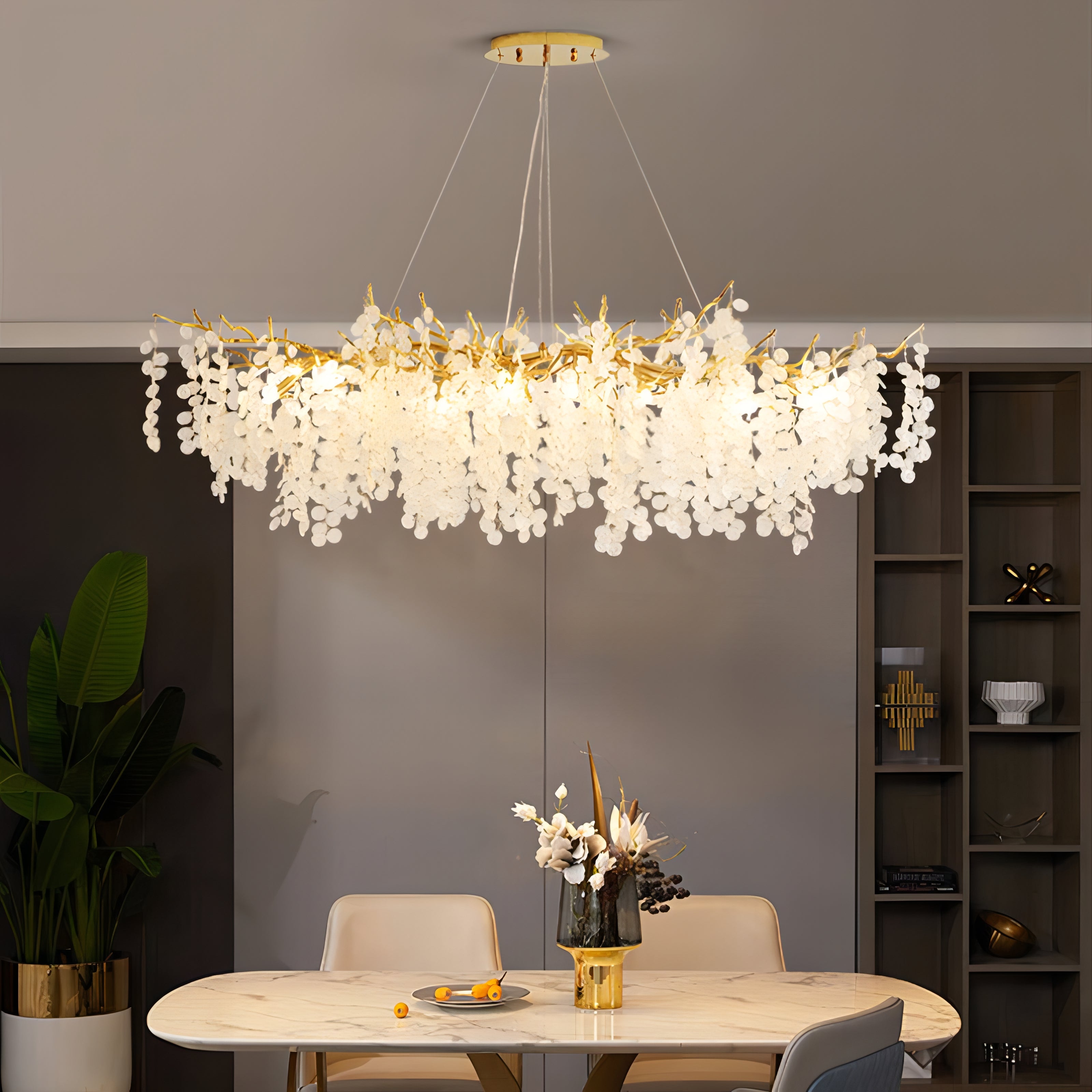 Layne - Glass Gold Tree Hanging Flower Petal Ceiling Light Chandelier