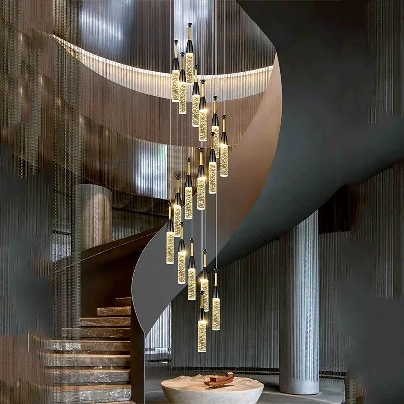 Matthew - Modern Hanging Black & Gold Teardrop Tube Sparkle Chandelier